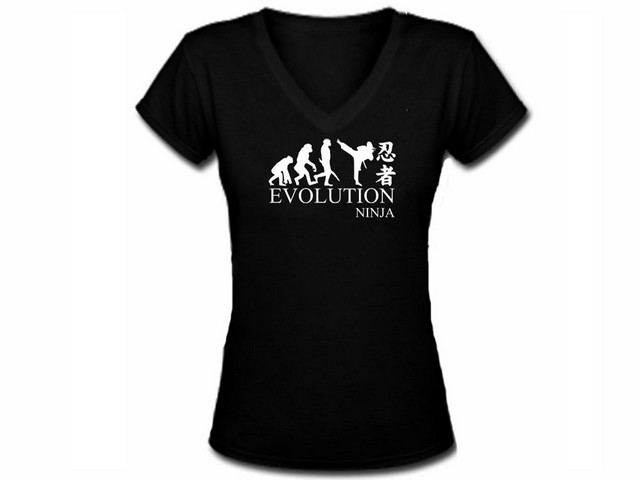 Evolution of Ninja funny woman girls black tee shirt